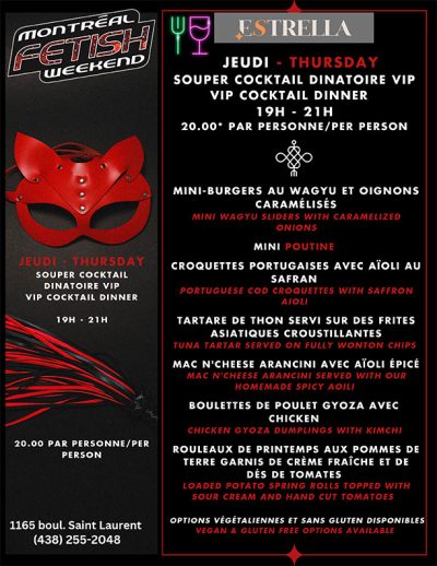 VIP Welcome Cocktail Dinner Montreal Fetish Weekend